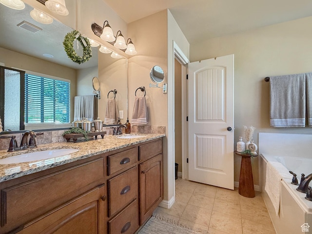4116 N 800 W, Pleasant View, UT 84414 - bathroom with visible vents, a sink, tile patterned flooring, and double vanity