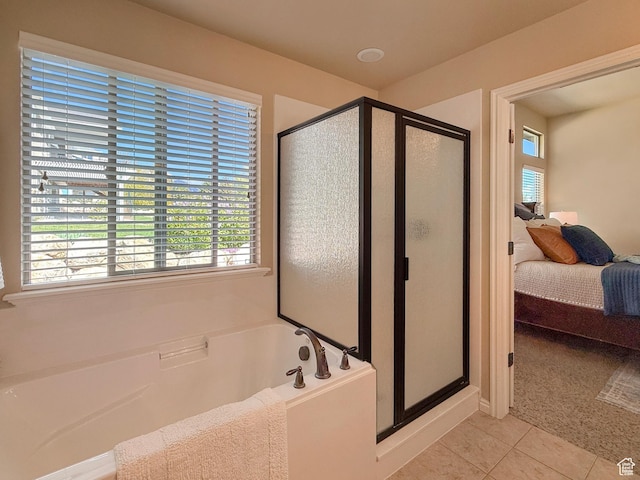 4116 N 800 W, Pleasant View, UT 84414 - full bathroom featuring tile patterned flooring, a stall shower, a bath, and connected bathroom