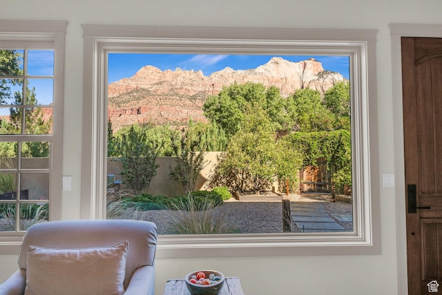 doorway featuring a mountain view