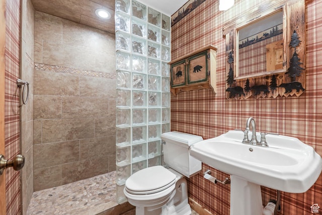 609 E 900 S, Stockton, UT 84071 - full bathroom featuring a walk in shower, wallpapered walls, a sink, and toilet