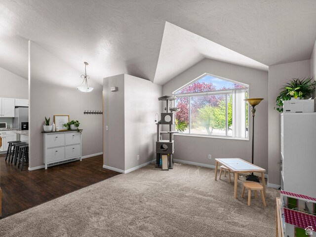 3855 W Elwood Way S, West Jordan, UT 84088 - rec room featuring baseboards, carpet, and lofted ceiling