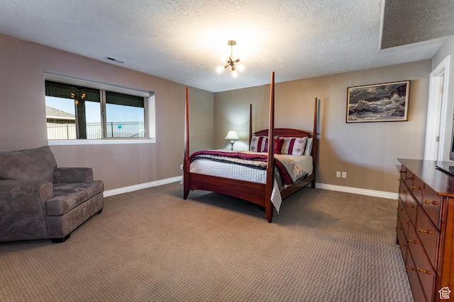 398 S Lofty Ln E, North Salt Lake, UT 84054 - bedroom with a notable chandelier, carpet flooring, a textured ceiling, and visible vents
