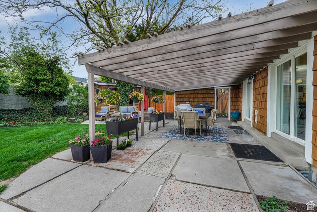 3273 E Bernada Dr, Salt Lake City, UT 84124 - view of patio with outdoor lounge area, a pergola, grilling area, outdoor dining area, and a fenced backyard