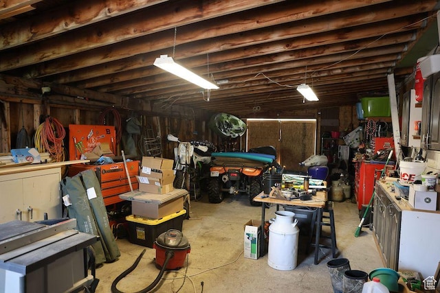 below grade area featuring a workshop area and a garage