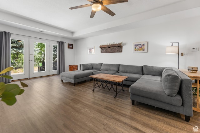 531 E Valley Dr, Heber City, UT 84032 - living room with ceiling fan, wood finished floors, and a raised ceiling