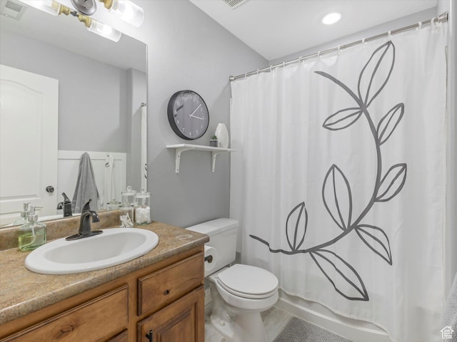14768 S Deer Park Ln E, Draper Ut Cnty, UT 84020 - bathroom with visible vents, shower / bathtub combination with curtain, toilet, and vanity
