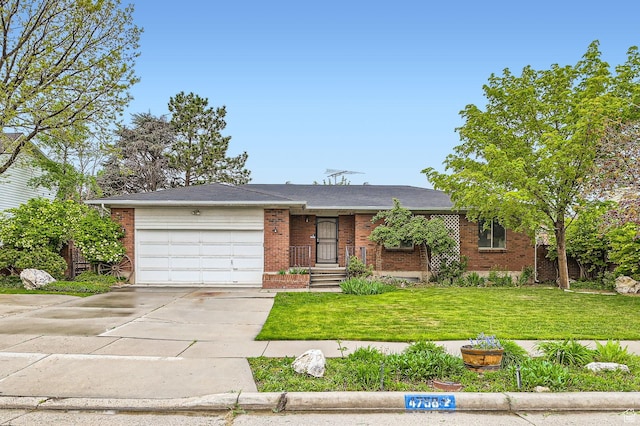 4758 S Mocha Dr W, Taylorsville, UT 84129 - ranch-style house featuring brick siding, a garage, a front lawn, and driveway