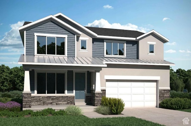 7648 S Iron Cyn Unit 341, West Jordan, UT 84081 - view of front of property featuring concrete driveway, stone siding, and a standing seam roof