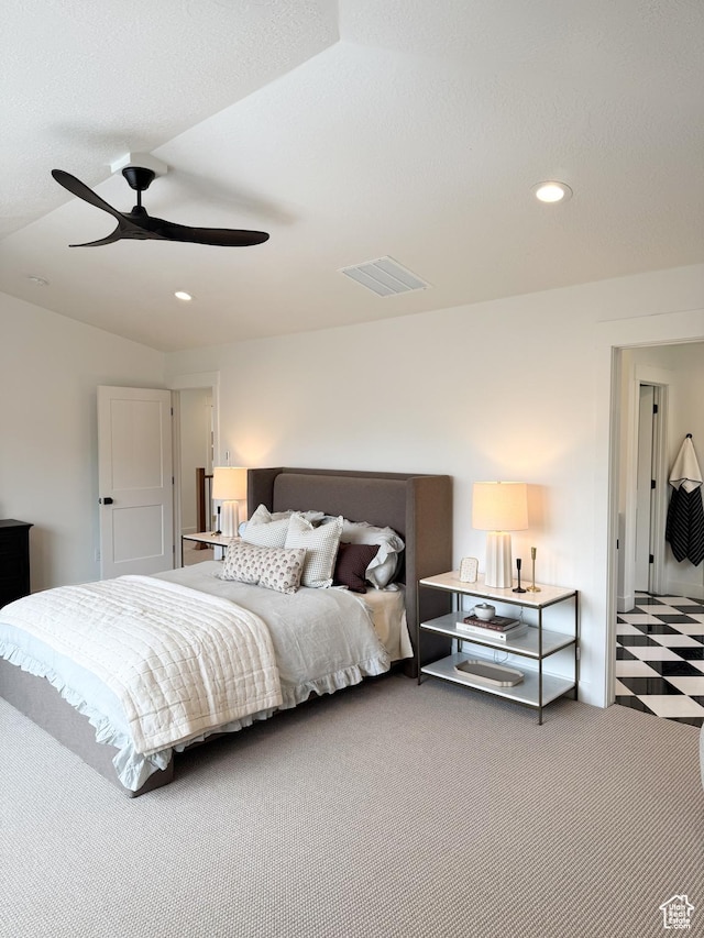 7648 S Iron Cyn Unit 341, West Jordan, UT 84081 - bedroom with recessed lighting, ceiling fan, visible vents, and tile patterned floors