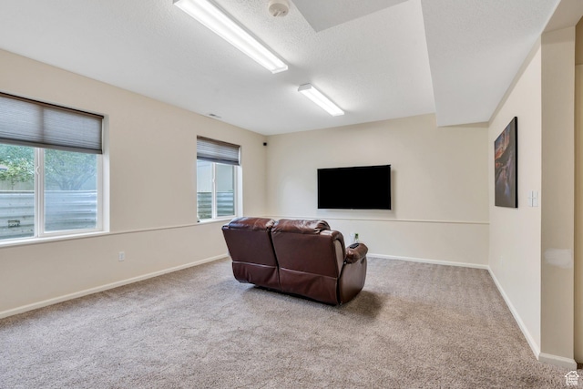 7812 N Crestwood Cir, Eagle Mountain, UT 84005 - living area featuring carpet floors, a textured ceiling, plenty of natural light, and baseboards
