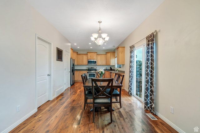 7812 N Crestwood Cir, Eagle Mountain, UT 84005 - dining space with a chandelier, baseboards, dark wood finished floors, and recessed lighting