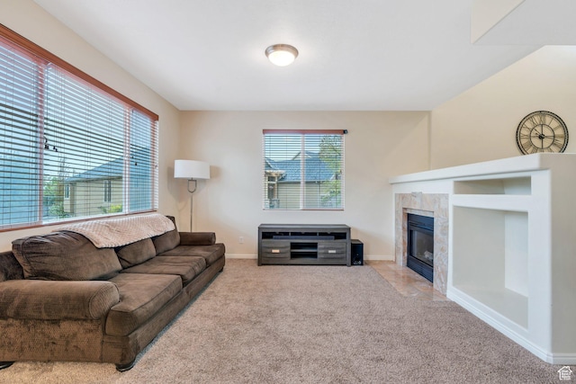 7812 N Crestwood Cir, Eagle Mountain, UT 84005 - carpeted living area with a premium fireplace and baseboards