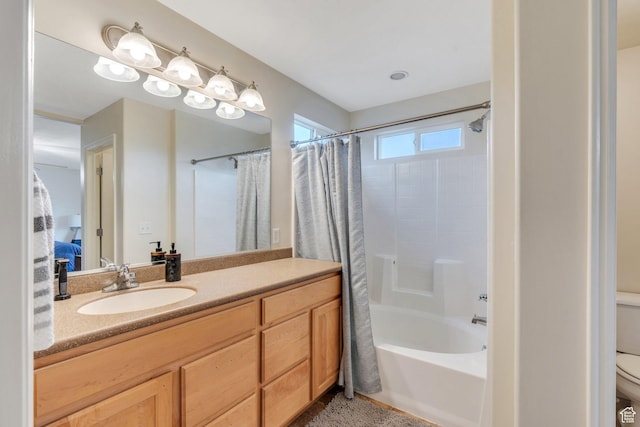 7812 N Crestwood Cir, Eagle Mountain, UT 84005 - full bathroom featuring shower / tub combo with curtain, vanity, and toilet