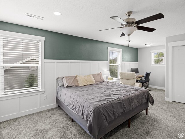 1227 W 20 S, Pleasant Grove, UT 84062 - bedroom featuring visible vents, carpet flooring, a textured ceiling, and a wainscoted wall