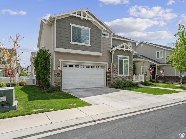 1227 W 20 S, Pleasant Grove, UT 84062 - craftsman inspired home with concrete driveway, fence, a front yard, and a garage