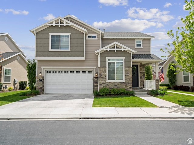 1227 W 20 S, Pleasant Grove, UT 84062 - craftsman inspired home with an attached garage, driveway, stone siding, and a front lawn