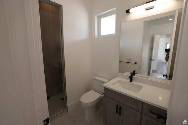 3842 S Kennedy Ln Unit 124, Washington, UT 84780 - bathroom featuring vanity, marble finish floor, toilet, and a shower stall