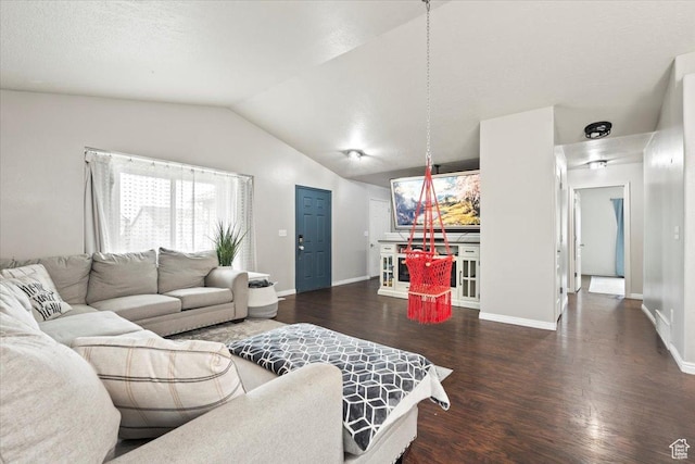 2099 E Hickock Way, Eagle Mountain, UT 84005 - living area with wood finished floors, vaulted ceiling, and baseboards