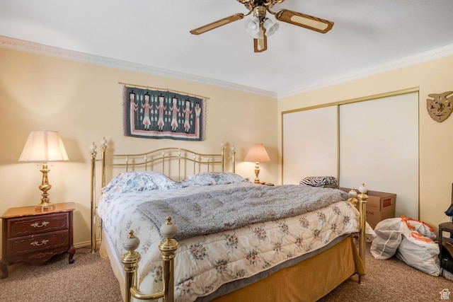 786 W Carter Dr, Pine Valley, UT 84781 - carpeted bedroom featuring a closet, ornamental molding, and ceiling fan