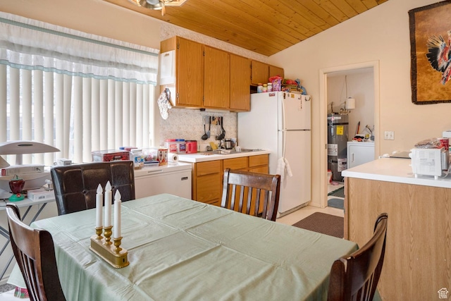 786 W Carter Dr, Pine Valley, UT 84781 - dining space featuring strapped water heater, vaulted ceiling, and wooden ceiling
