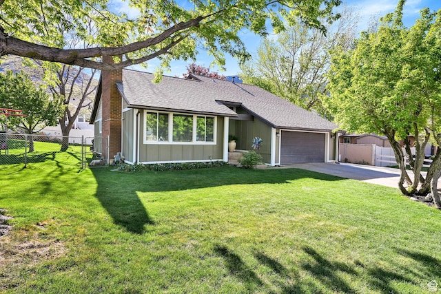 2974 N 1375 E, North Ogden, UT 84414 - ranch-style home featuring fence, roof with shingles, a garage, board and batten siding, and driveway