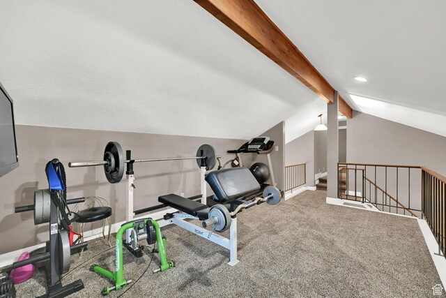 2974 N 1375 E, North Ogden, UT 84414 - exercise area with carpet floors, baseboards, and lofted ceiling