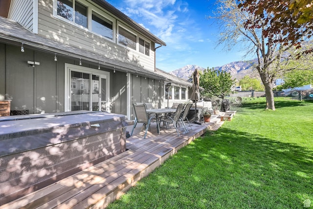 2974 N 1375 E, North Ogden, UT 84414 - deck featuring a yard, grilling area, a mountain view, and outdoor dining space