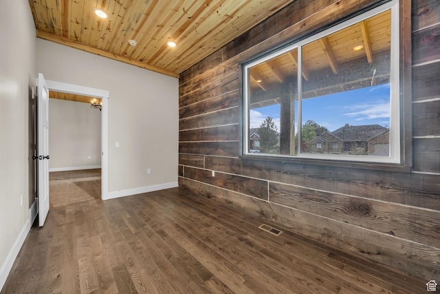 1138 N 1000 E, Mapleton, UT 84664 - unfurnished room with wooden walls, wooden ceiling, baseboards, dark wood-style flooring, and recessed lighting