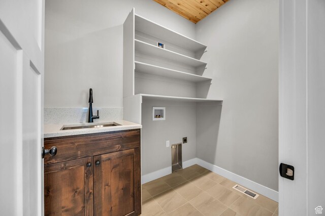 1138 N 1000 E, Mapleton, UT 84664 - clothes washing area featuring electric dryer hookup, washer hookup, baseboards, wooden ceiling, and cabinet space