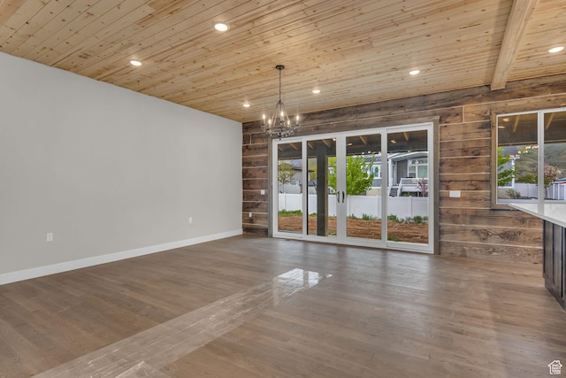 1138 N 1000 E, Mapleton, UT 84664 - unfurnished dining area with a chandelier, plenty of natural light, wood ceiling, wooden walls, and recessed lighting
