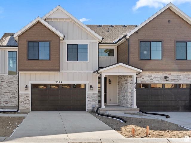 628 W Murray Ln Unit 155, Murray, UT 84123 - multi unit property featuring a shingled roof, stone siding, a garage, board and batten siding, and concrete driveway