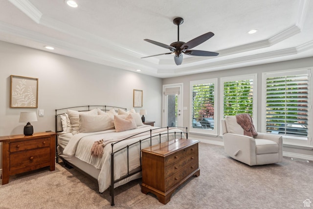 10921 S Renengade View Ln W, South Jordan, UT 84095 - bedroom with carpet floors, recessed lighting, crown molding, and a raised ceiling
