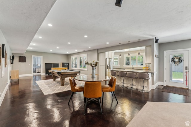 10921 S Renengade View Ln W, South Jordan, UT 84095 - dining area featuring recessed lighting, baseboards, billiards, and a textured ceiling