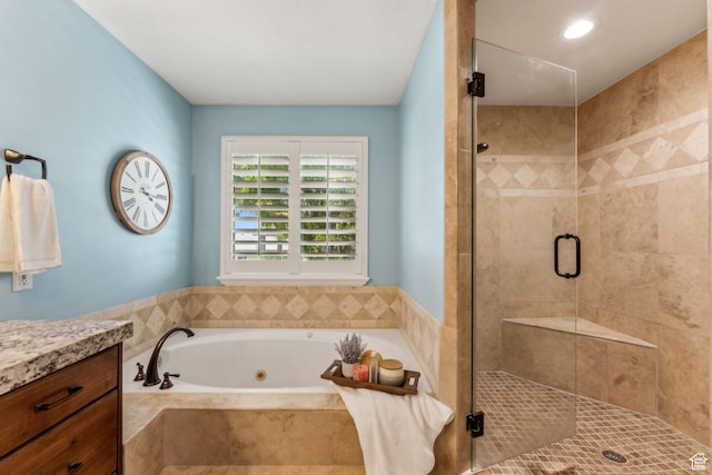 10921 S Renengade View Ln W, South Jordan, UT 84095 - full bathroom featuring a whirlpool tub, a stall shower, and vanity