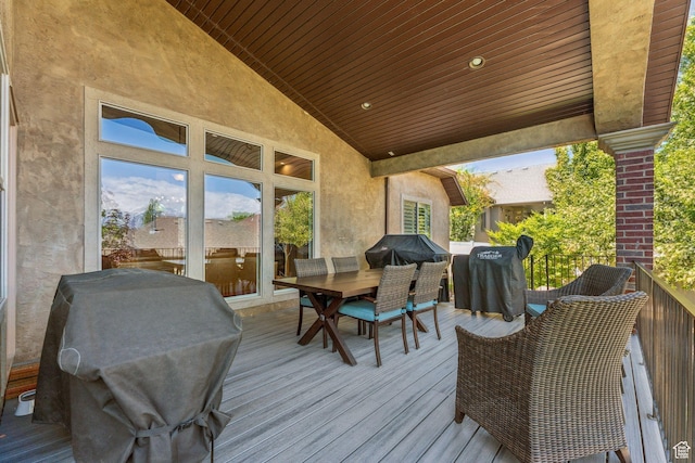 10921 S Renengade View Ln W, South Jordan, UT 84095 - wooden terrace featuring outdoor dining space and a grill