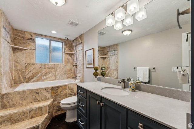 10921 S Renengade View Ln W, South Jordan, UT 84095 - full bathroom with toilet, tiled shower / bath, visible vents, and vanity