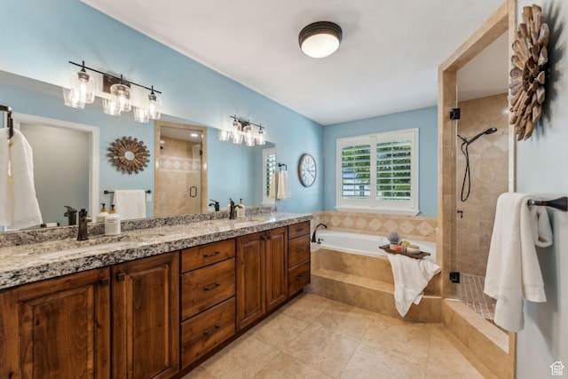 10921 S Renengade View Ln W, South Jordan, UT 84095 - full bath with double vanity, a garden tub, a stall shower, a sink, and tile patterned floors