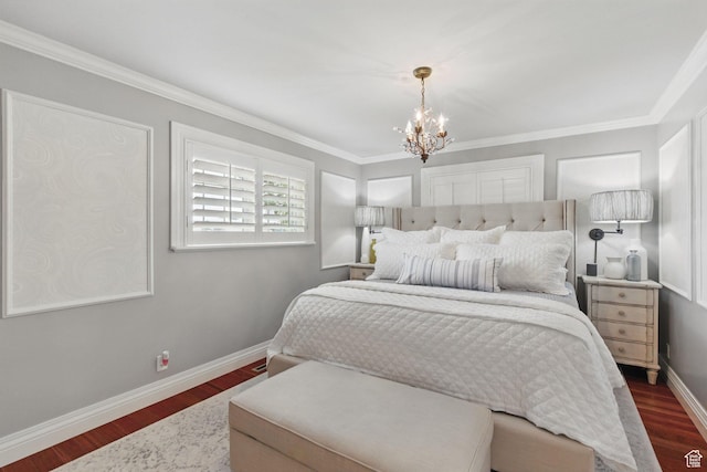 15 S 300 E, Payson, UT 84651 - bedroom featuring dark wood-type flooring, ornamental molding, baseboards, and a notable chandelier