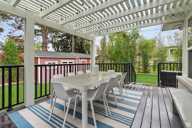 15 S 300 E, Payson, UT 84651 - wooden deck with an outbuilding, a yard, a pergola, and outdoor dining space