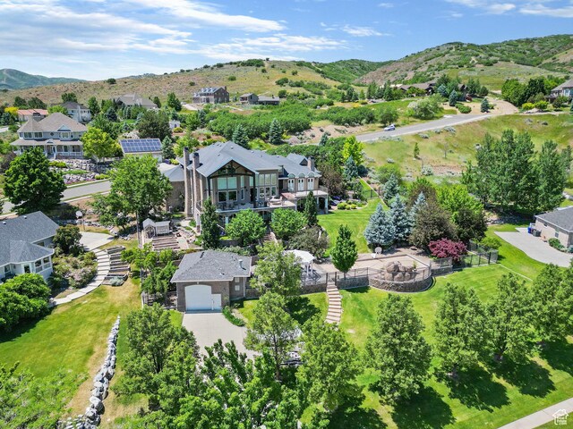 aerial view with a residential view and a mountain view