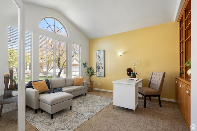 1139 Grainery Cv, Riverton, UT 84065 - carpeted home office with baseboards and high vaulted ceiling