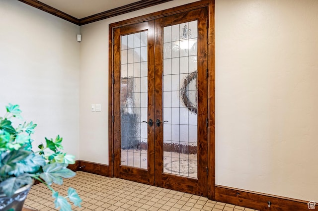 8777 S Falcon Heights Ln E, Cottonwood Heights, UT 84093 - entryway featuring crown molding, baseboards, and french doors