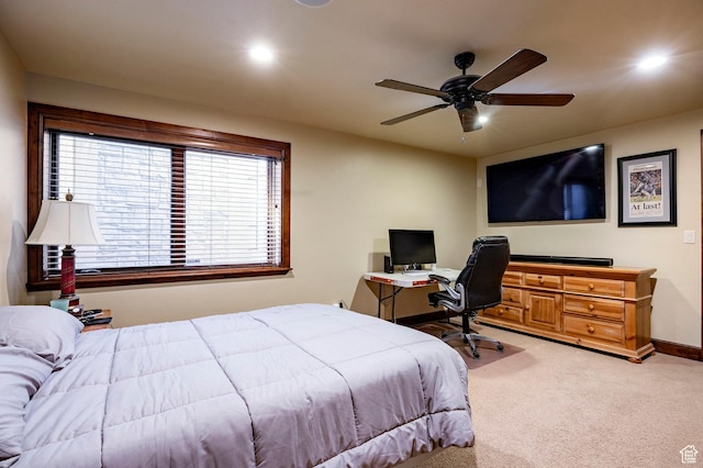 8777 S Falcon Heights Ln E, Cottonwood Heights, UT 84093 - bedroom with baseboards, a ceiling fan, carpet flooring, and recessed lighting