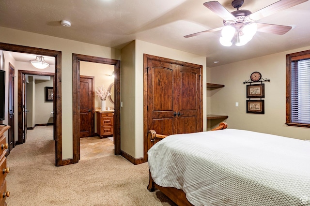 8777 S Falcon Heights Ln E, Cottonwood Heights, UT 84093 - bedroom featuring baseboards, light carpet, and a ceiling fan