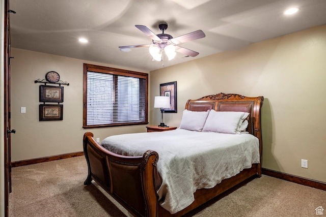 8777 S Falcon Heights Ln E, Cottonwood Heights, UT 84093 - bedroom with baseboards, carpet flooring, a ceiling fan, and recessed lighting
