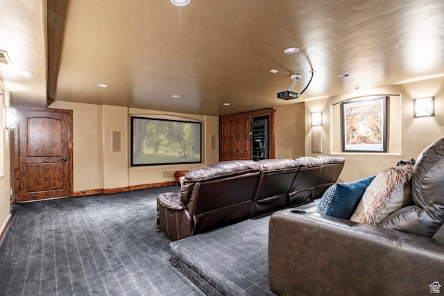 8777 S Falcon Heights Ln E, Cottonwood Heights, UT 84093 - home theater featuring recessed lighting, baseboards, visible vents, and carpet