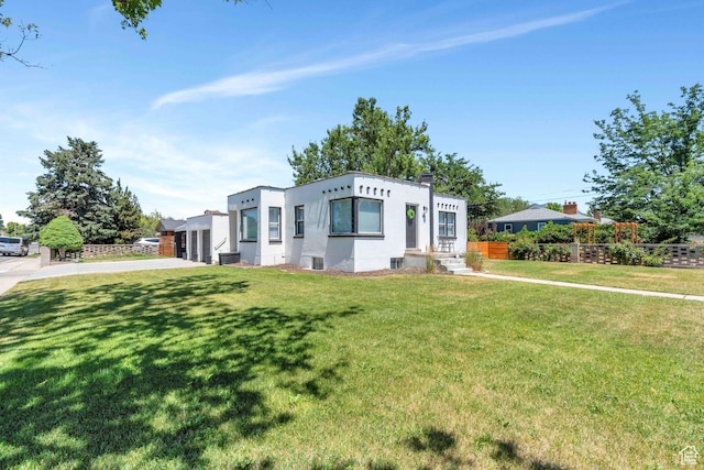 84 W Wasatch St S, Midvale, UT 84047 - view of front of property with stucco siding, fence, and a front yard
