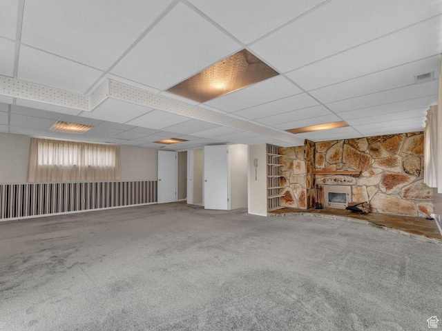 5362 W Elaine Ave, West Valley City, UT 84120 - below grade area featuring visible vents, carpet, and a drop ceiling