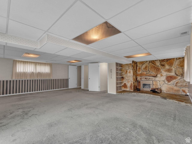 5362 W Elaine Ave, West Valley City, UT 84120 - below grade area featuring visible vents, carpet flooring, and a drop ceiling