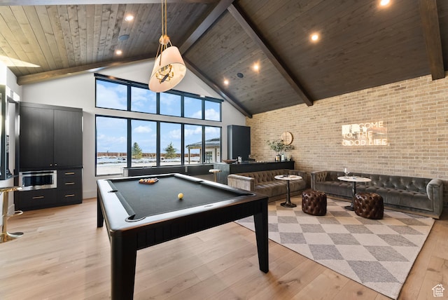 205 W Lazy Acres Ln, Kamas, UT 84036 - playroom featuring wooden ceiling, high vaulted ceiling, beamed ceiling, and pool table